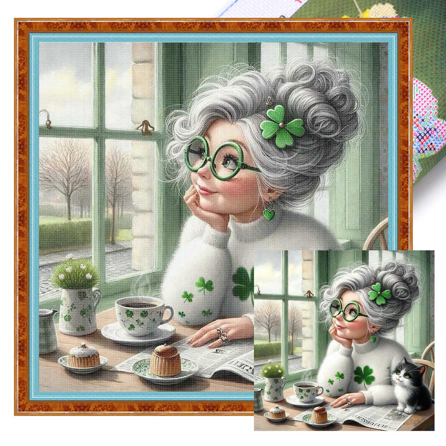Grandma Looking Out The Window - Full 11CT Stamped Cross Stitch 45x45CM - Huacan
