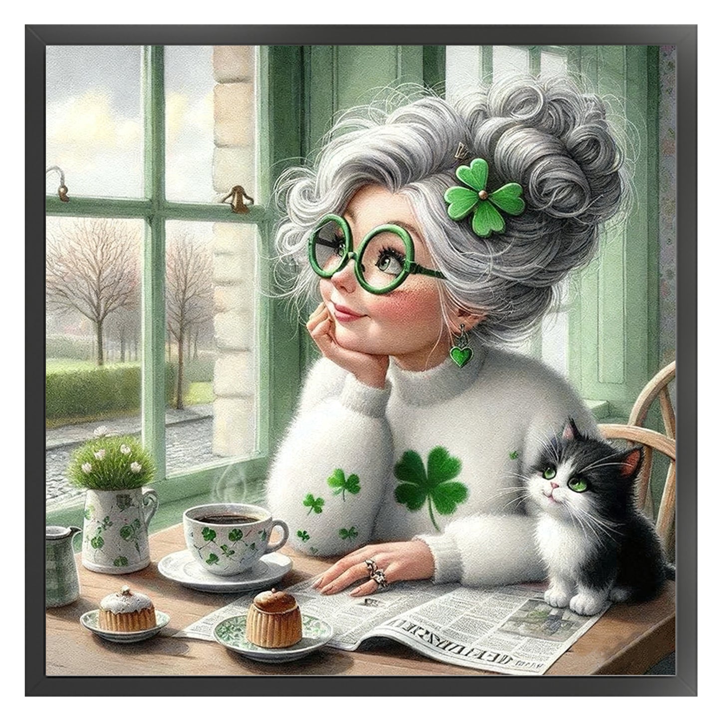 Grandma Looking Out The Window - Full 11CT Stamped Cross Stitch 45x45CM - Huacan