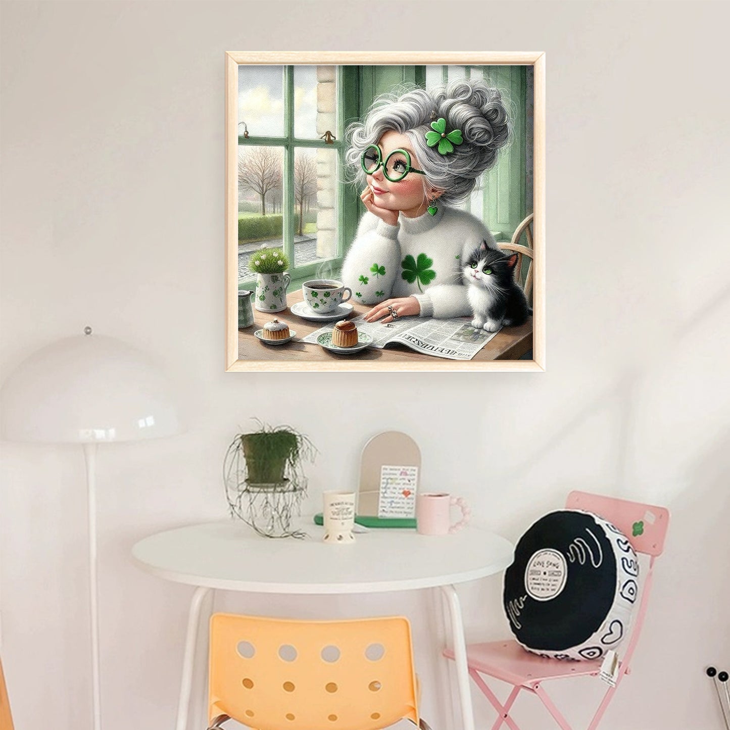Grandma Looking Out The Window - Full 11CT Stamped Cross Stitch 45x45CM - Huacan