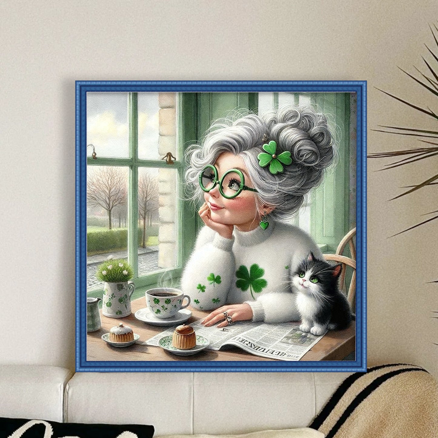 Grandma Looking Out The Window - Full 11CT Stamped Cross Stitch 45x45CM - Huacan