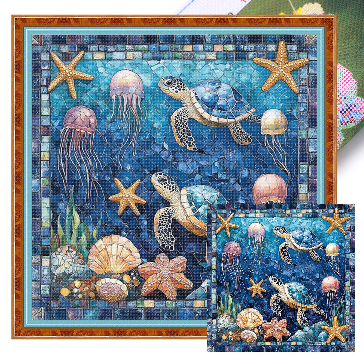 Stained Glass Turtle - Full 11CT Stamped Cross Stitch 45x45CM - Huacan