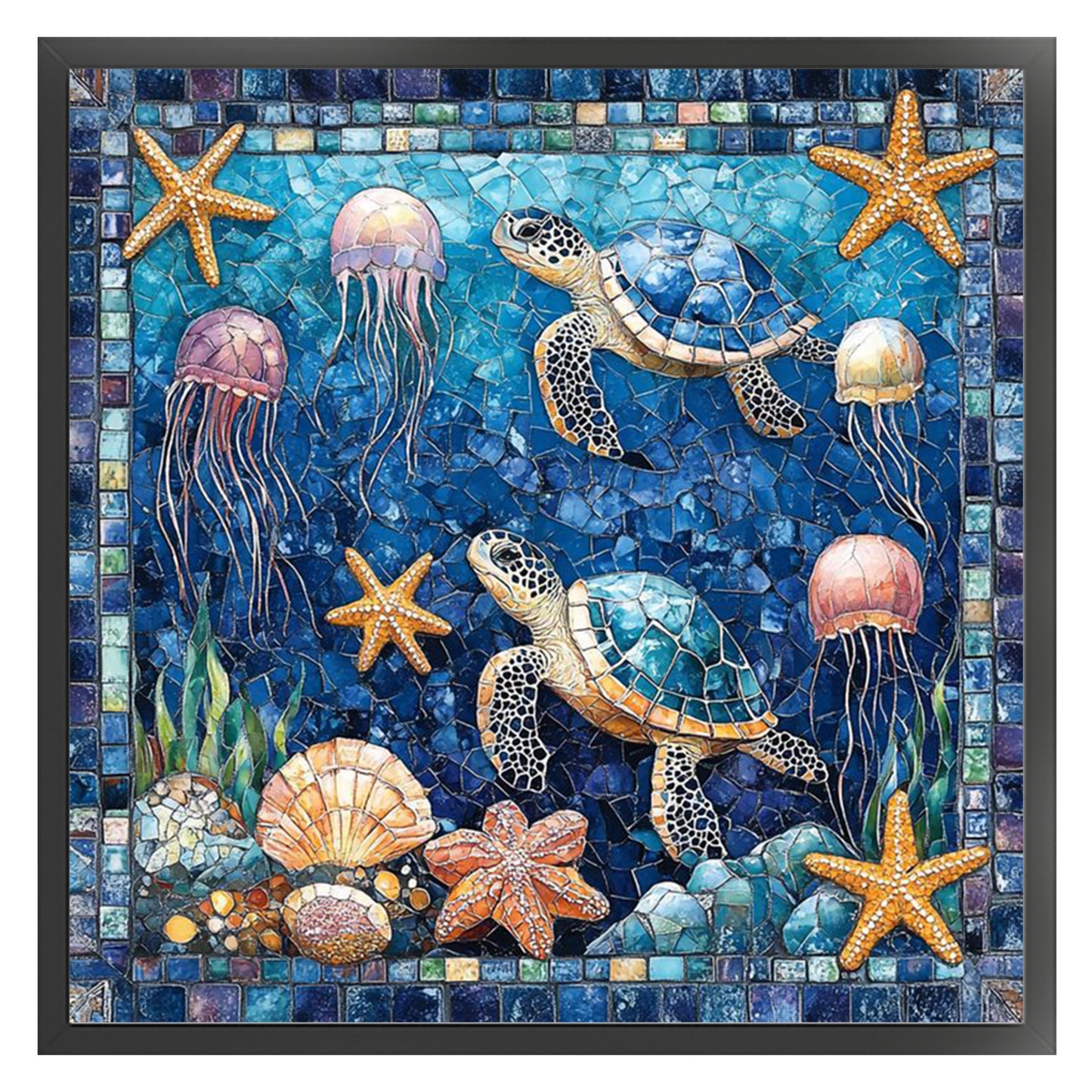 Stained Glass Turtle - Full 11CT Stamped Cross Stitch 45x45CM - Huacan