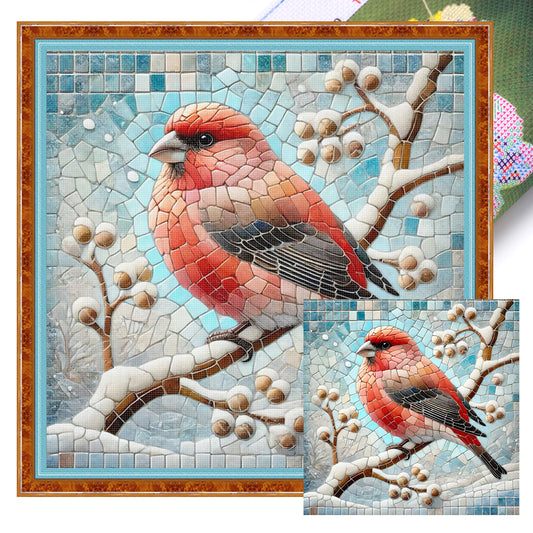 Stained Glass Cardinal - Full 11CT Stamped Cross Stitch 45x45CM - Huacan
