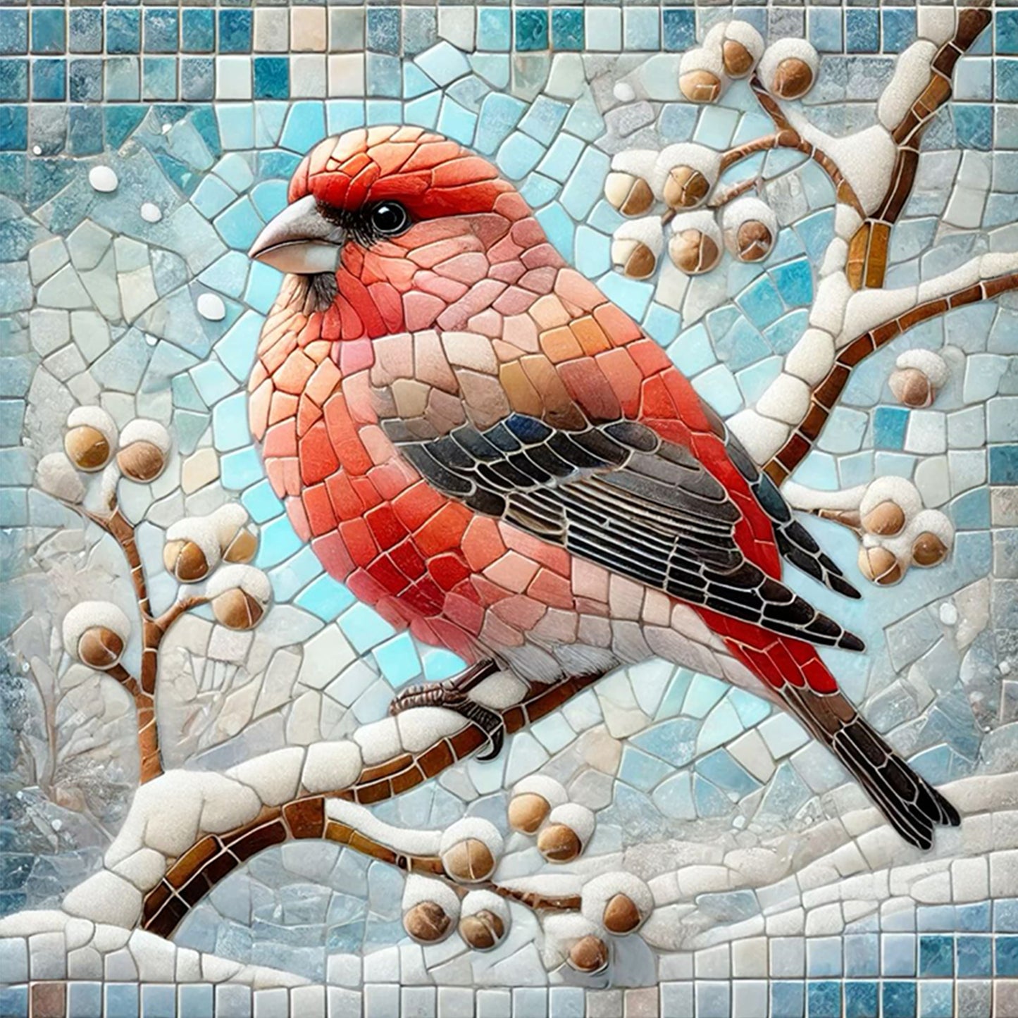 Stained Glass Cardinal - Full 11CT Stamped Cross Stitch 45x45CM - Huacan