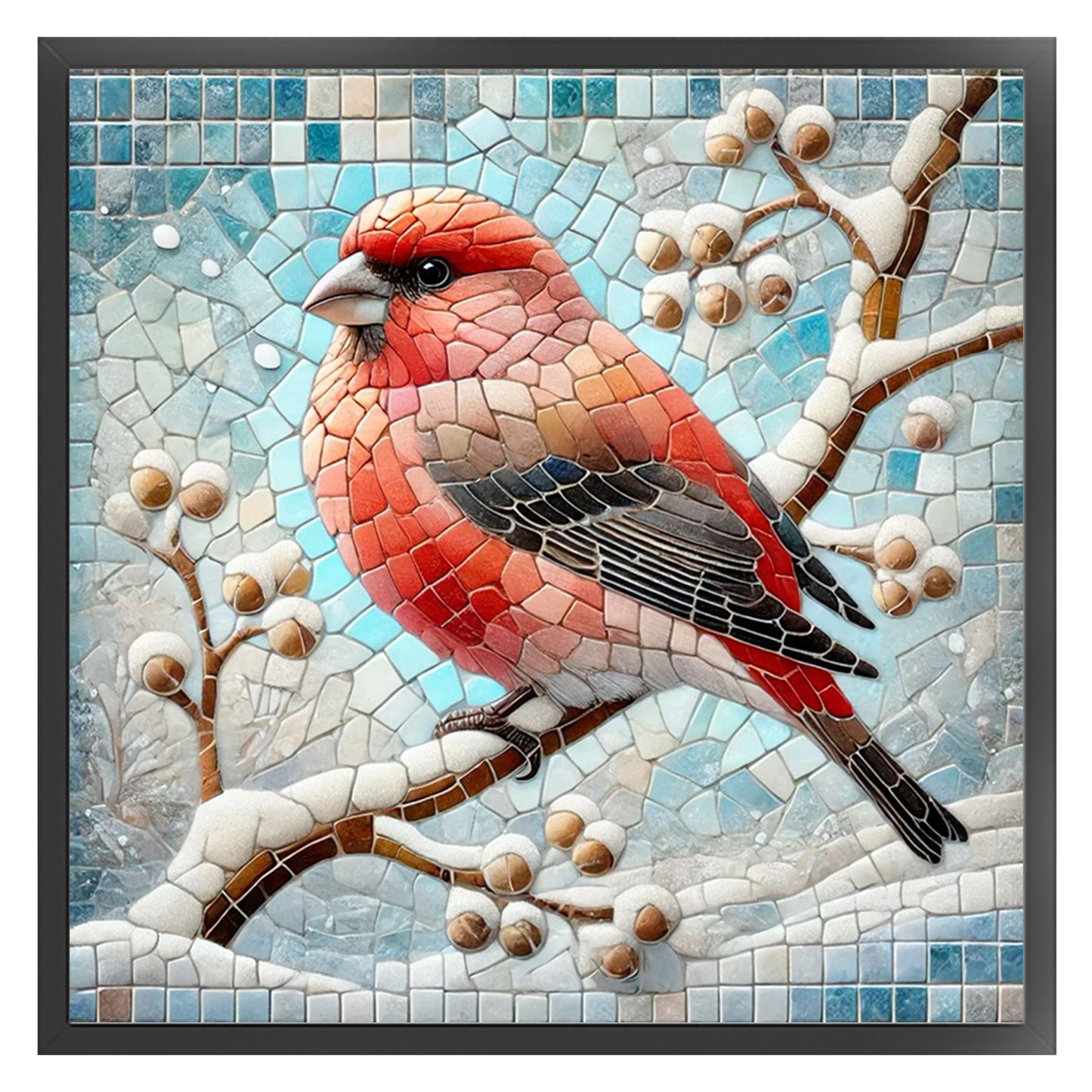 Stained Glass Cardinal - Full 11CT Stamped Cross Stitch 45x45CM - Huacan