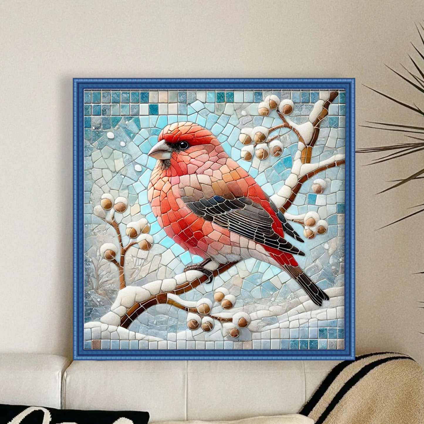Stained Glass Cardinal - Full 11CT Stamped Cross Stitch 45x45CM - Huacan