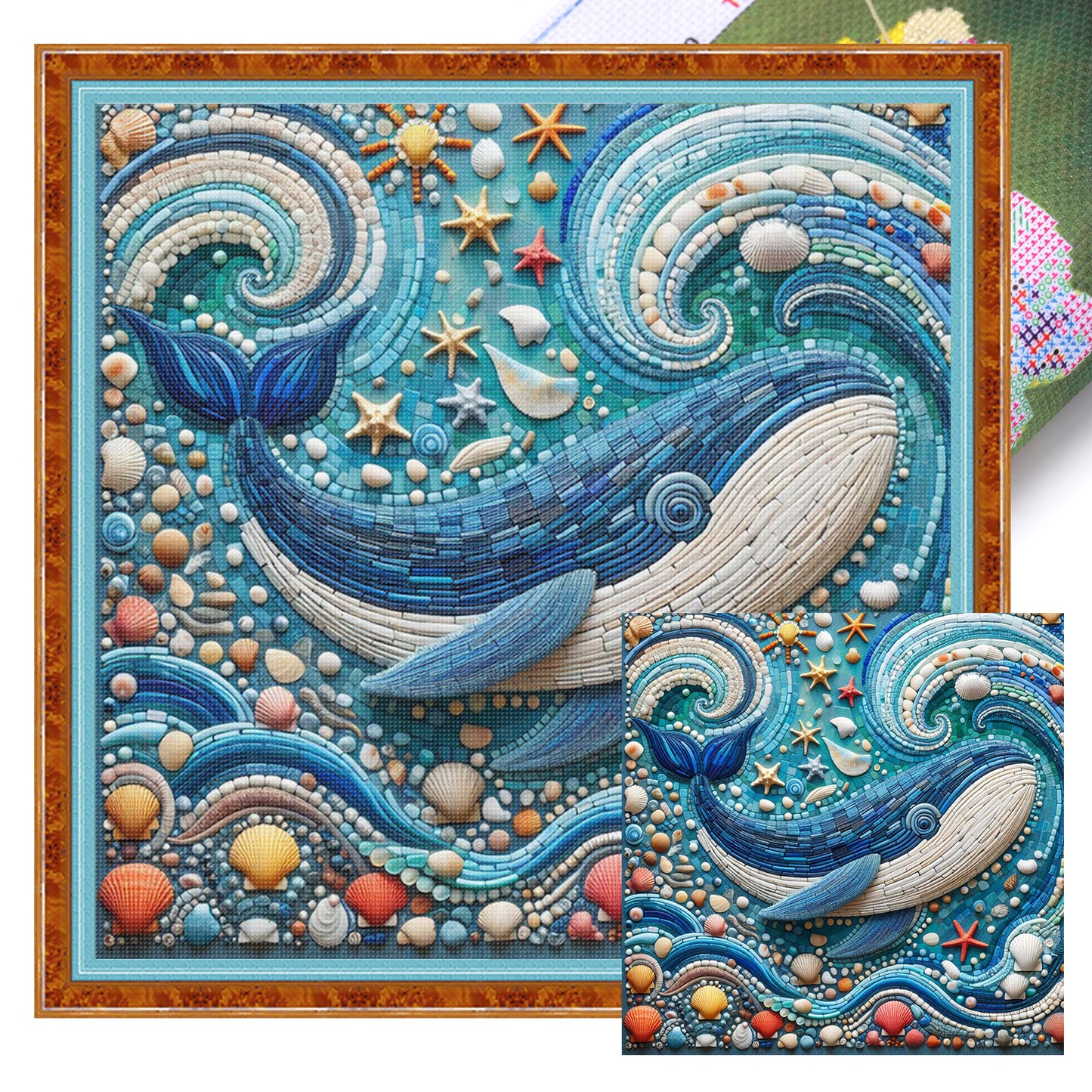 Stained Glass Whale - Full 11CT Stamped Cross Stitch 45x45CM - Huacan