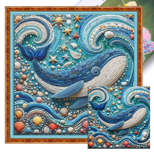 Stained Glass Whale - Full 11CT Stamped Cross Stitch 45x45CM - Huacan