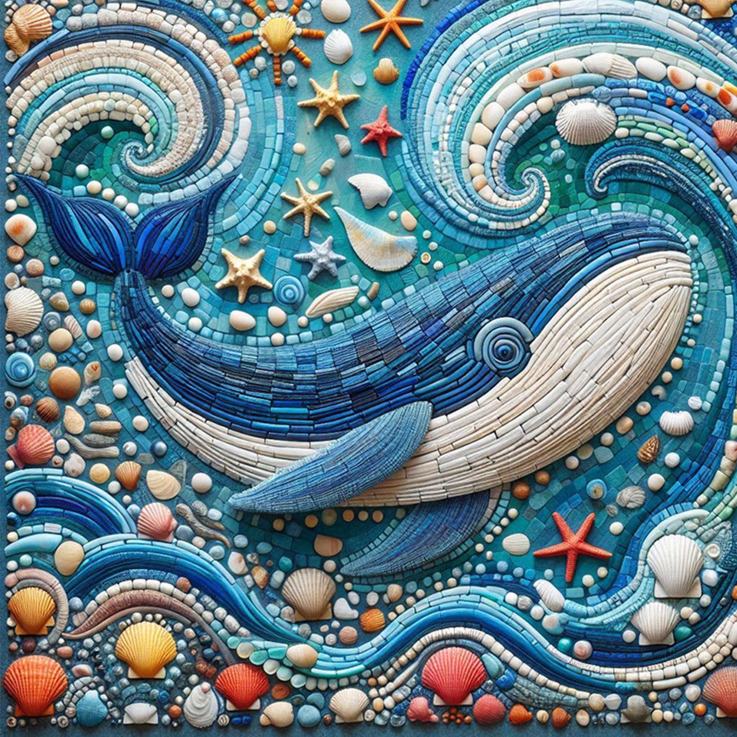 Stained Glass Whale - Full 11CT Stamped Cross Stitch 45x45CM - Huacan
