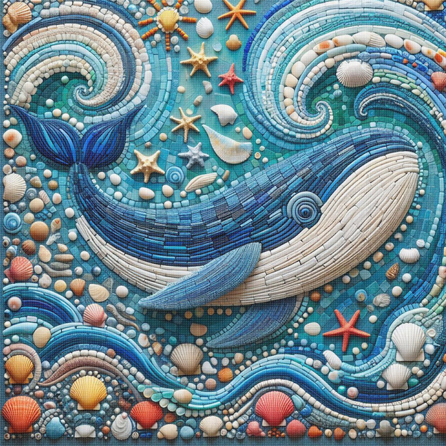 Stained Glass Whale - Full 11CT Stamped Cross Stitch 45x45CM - Huacan