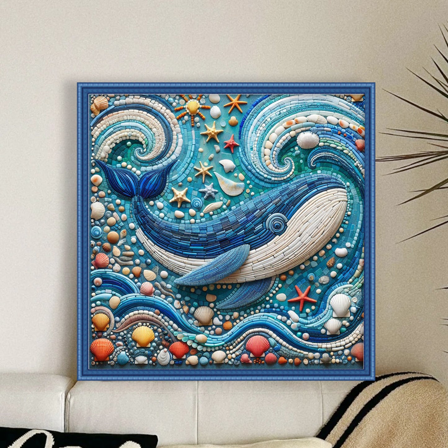Stained Glass Whale - Full 11CT Stamped Cross Stitch 45x45CM - Huacan