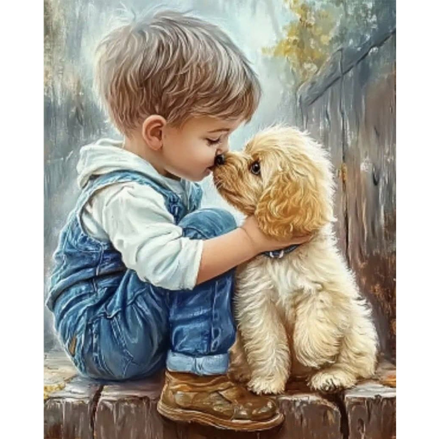 Boy Kissing Golden Retriever-Dog - Full 11CT Stamped Cross Stitch 40x50CM - Huacan