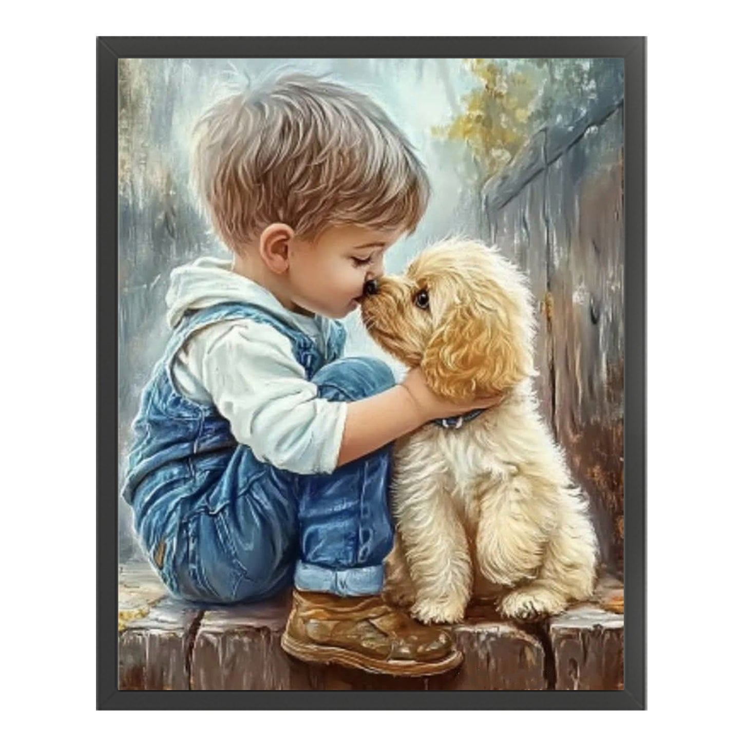 Boy Kissing Golden Retriever-Dog - Full 11CT Stamped Cross Stitch 40x50CM - Huacan