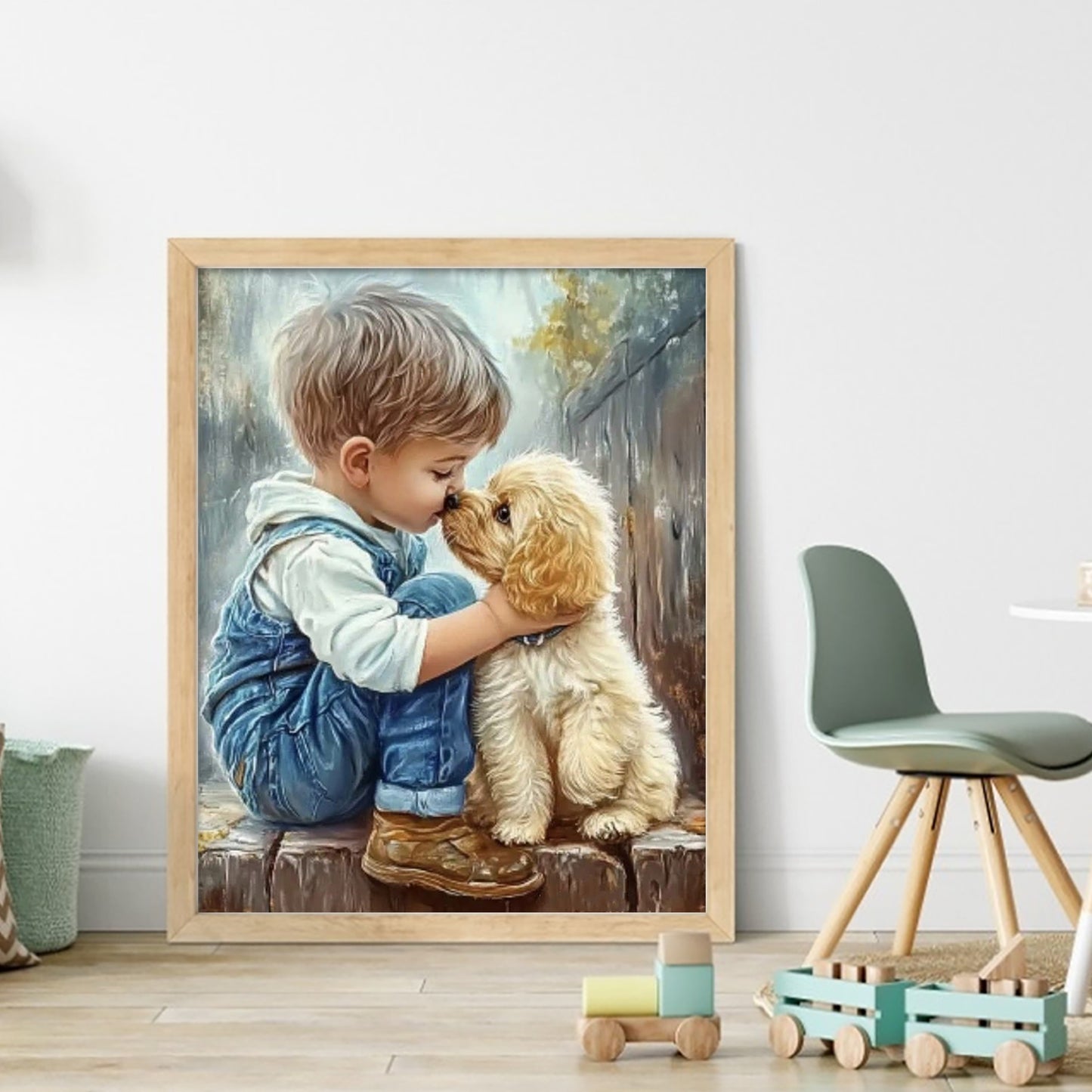 Boy Kissing Golden Retriever-Dog - Full 11CT Stamped Cross Stitch 40x50CM - Huacan