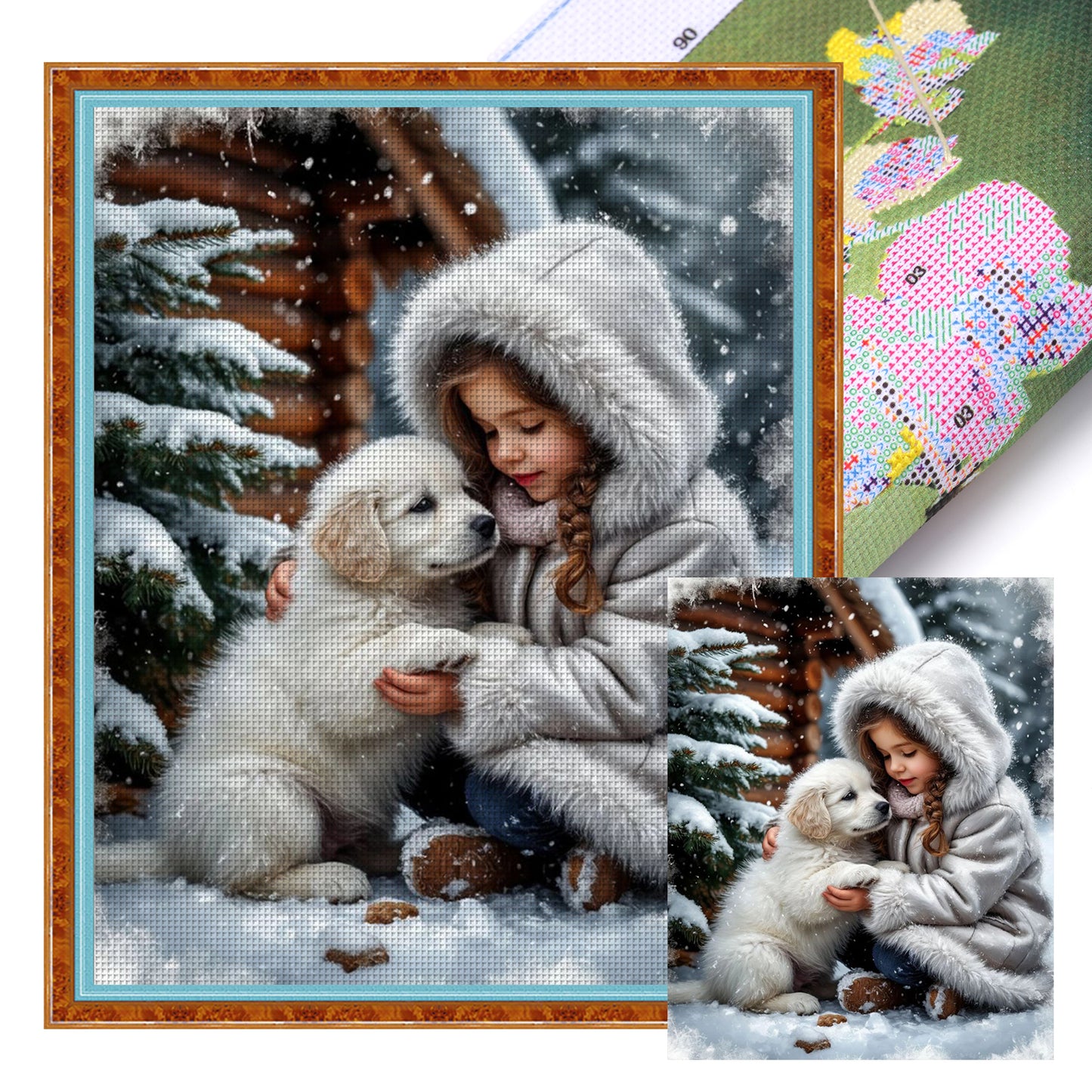 Girl And Labrador-Dog - Full 11CT Stamped Cross Stitch 40x50CM - Huacan