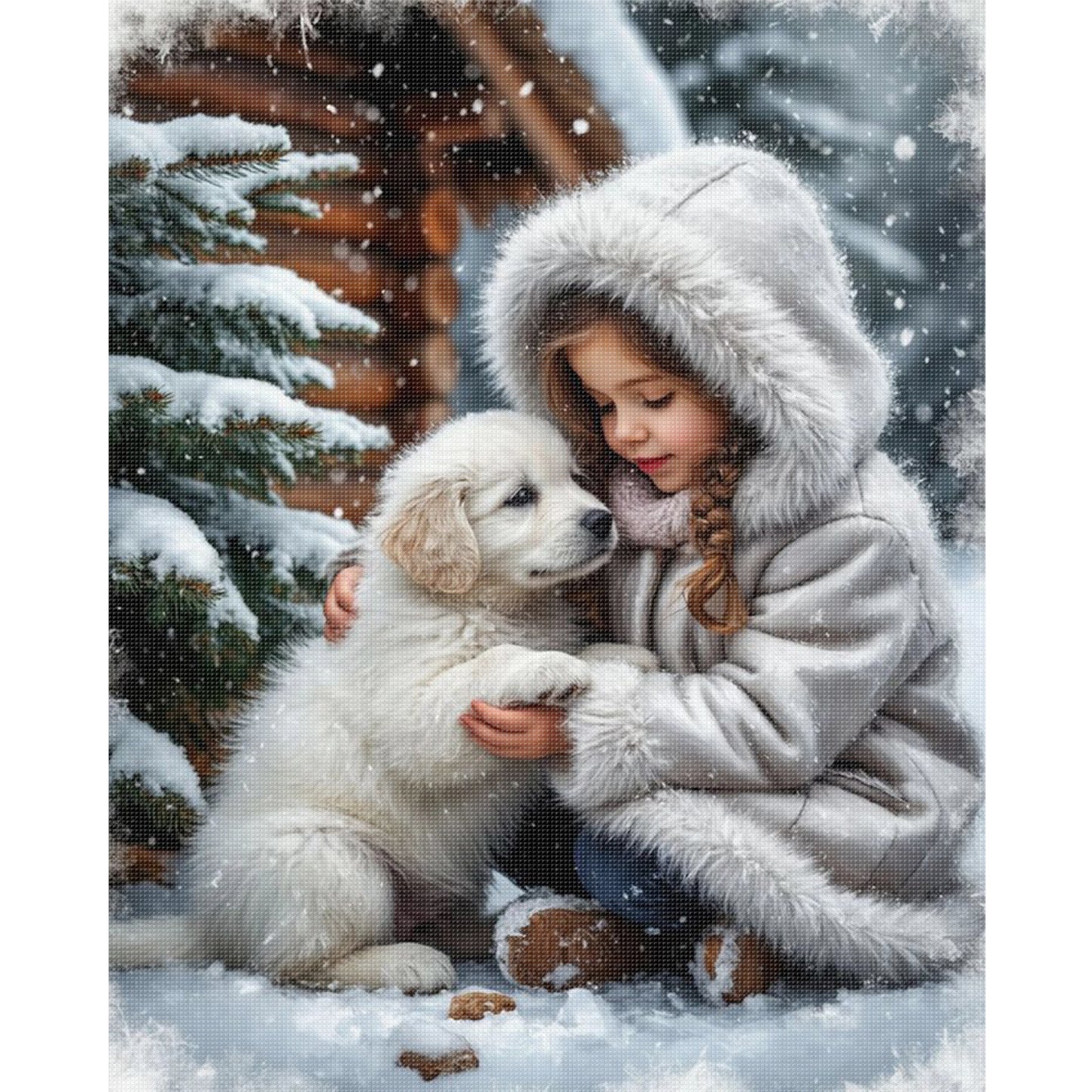 Girl And Labrador-Dog - Full 11CT Stamped Cross Stitch 40x50CM - Huacan