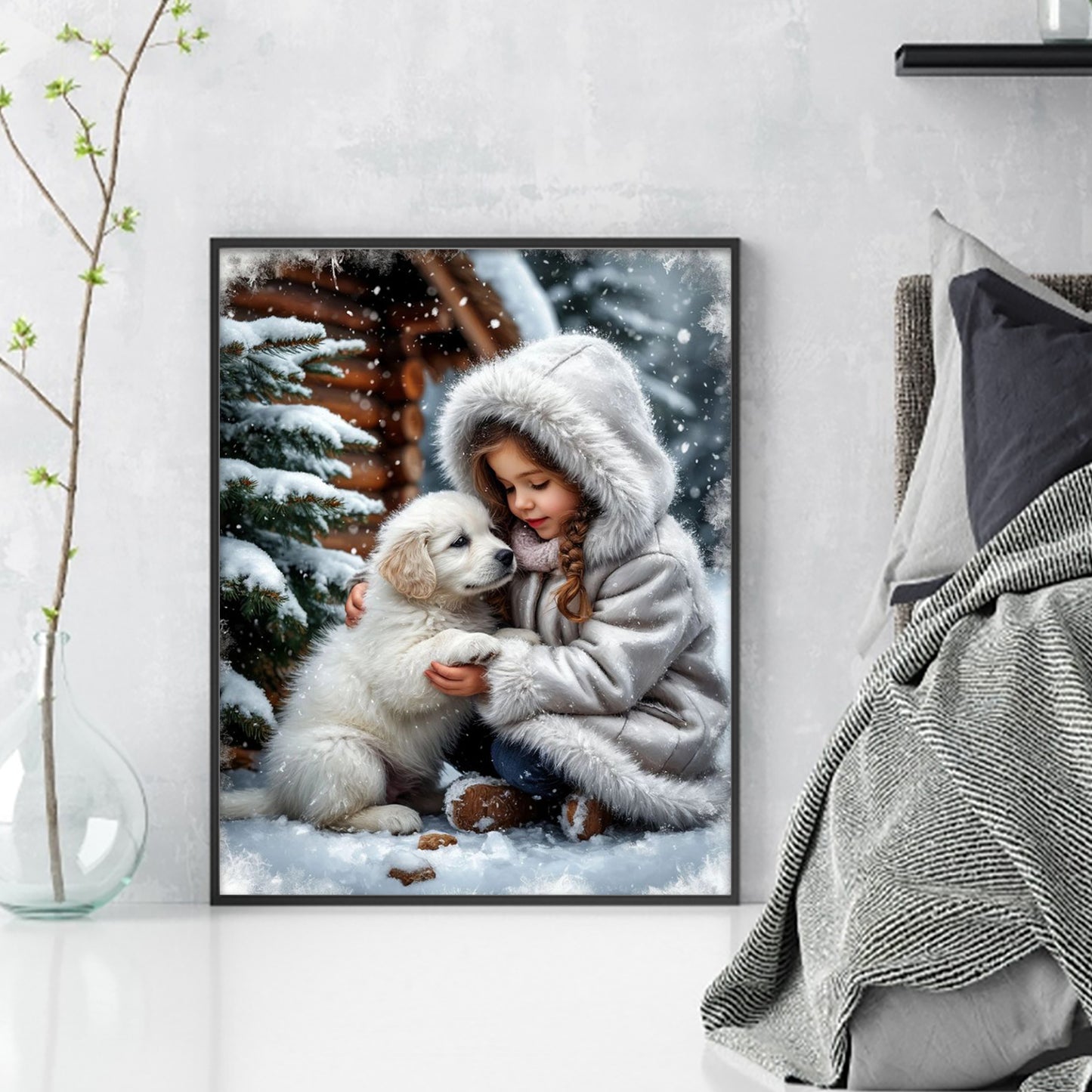 Girl And Labrador-Dog - Full 11CT Stamped Cross Stitch 40x50CM - Huacan