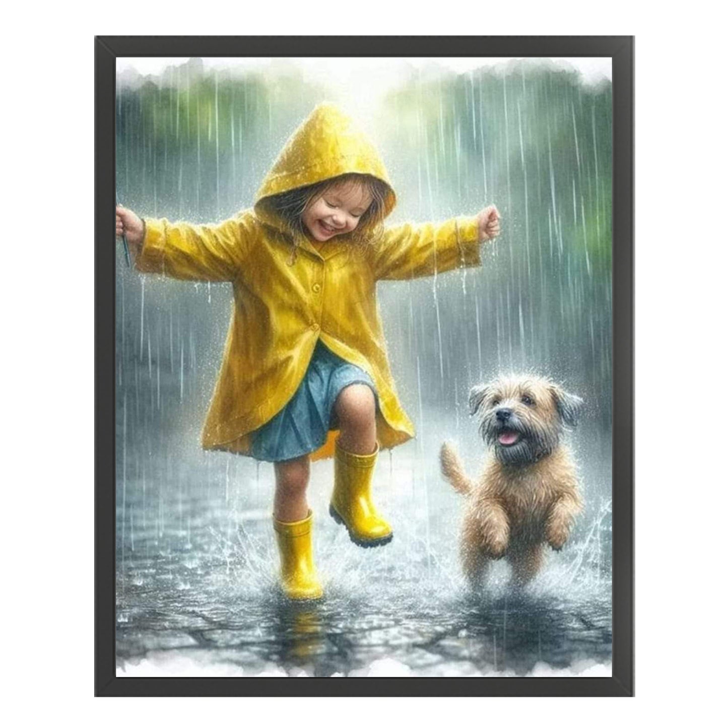 Girl And Dog In The Rain - Full 11CT Stamped Cross Stitch 40x50CM - Huacan