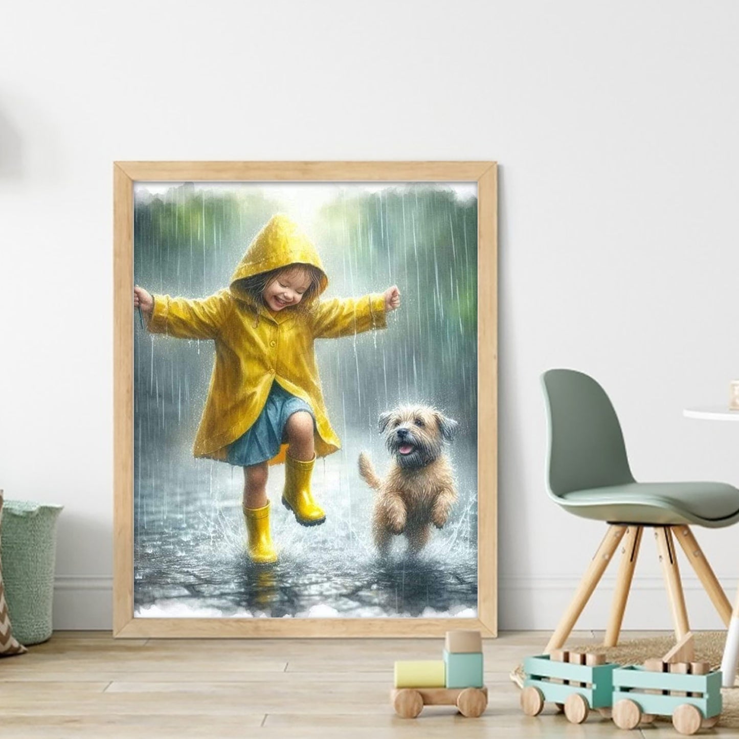 Girl And Dog In The Rain - Full 11CT Stamped Cross Stitch 40x50CM - Huacan