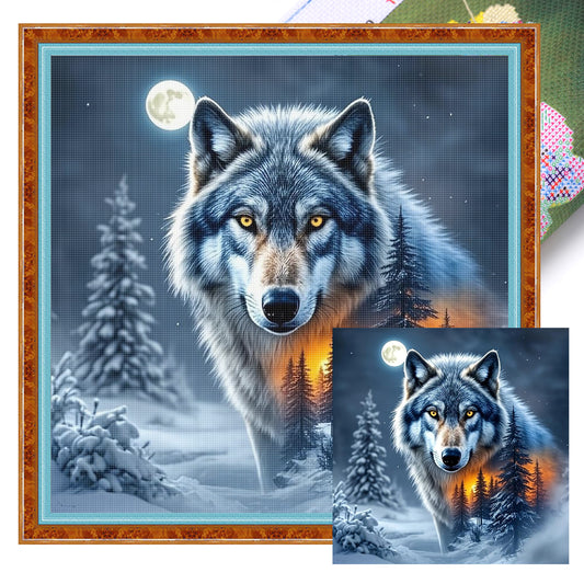 Winter Wolf - Full 11CT Stamped Cross Stitch 40x40CM - Huacan