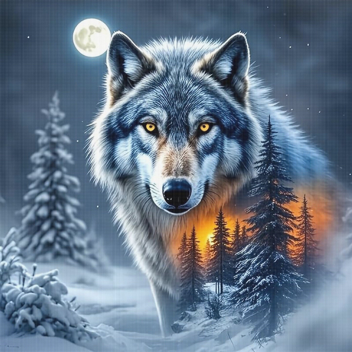 Winter Wolf - Full 11CT Stamped Cross Stitch 40x40CM - Huacan