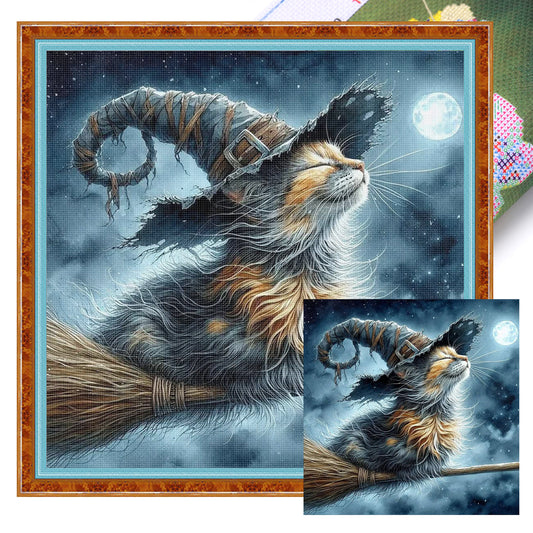 Wizard Cat - Full 11CT Stamped Cross Stitch 40x40CM - Huacan