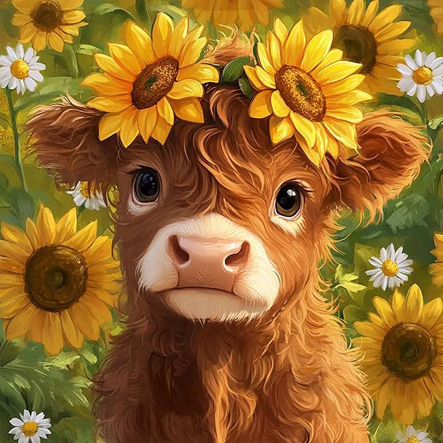 Sunflower Yak - Full 11CT Stamped Cross Stitch 40x40CM - Huacan
