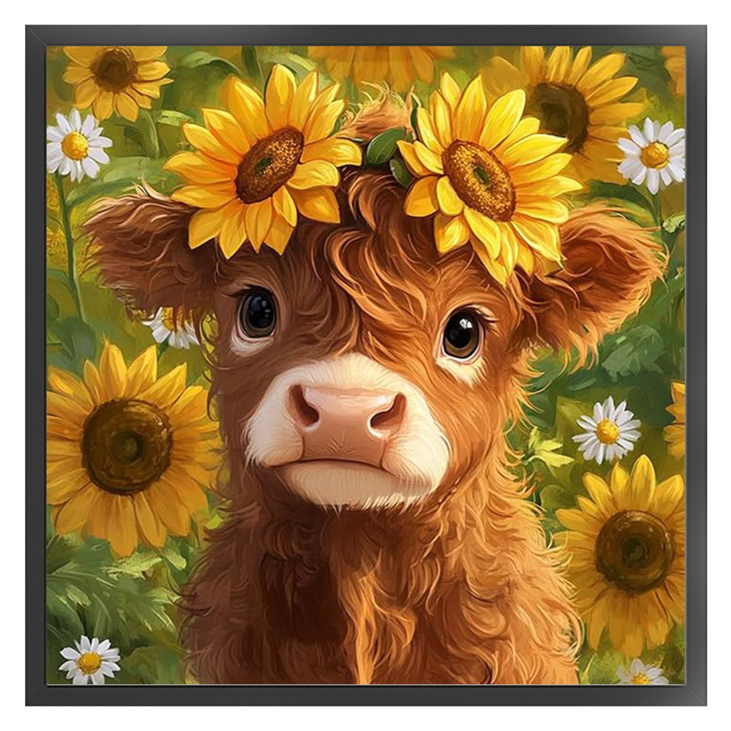 Sunflower Yak - Full 11CT Stamped Cross Stitch 40x40CM - Huacan