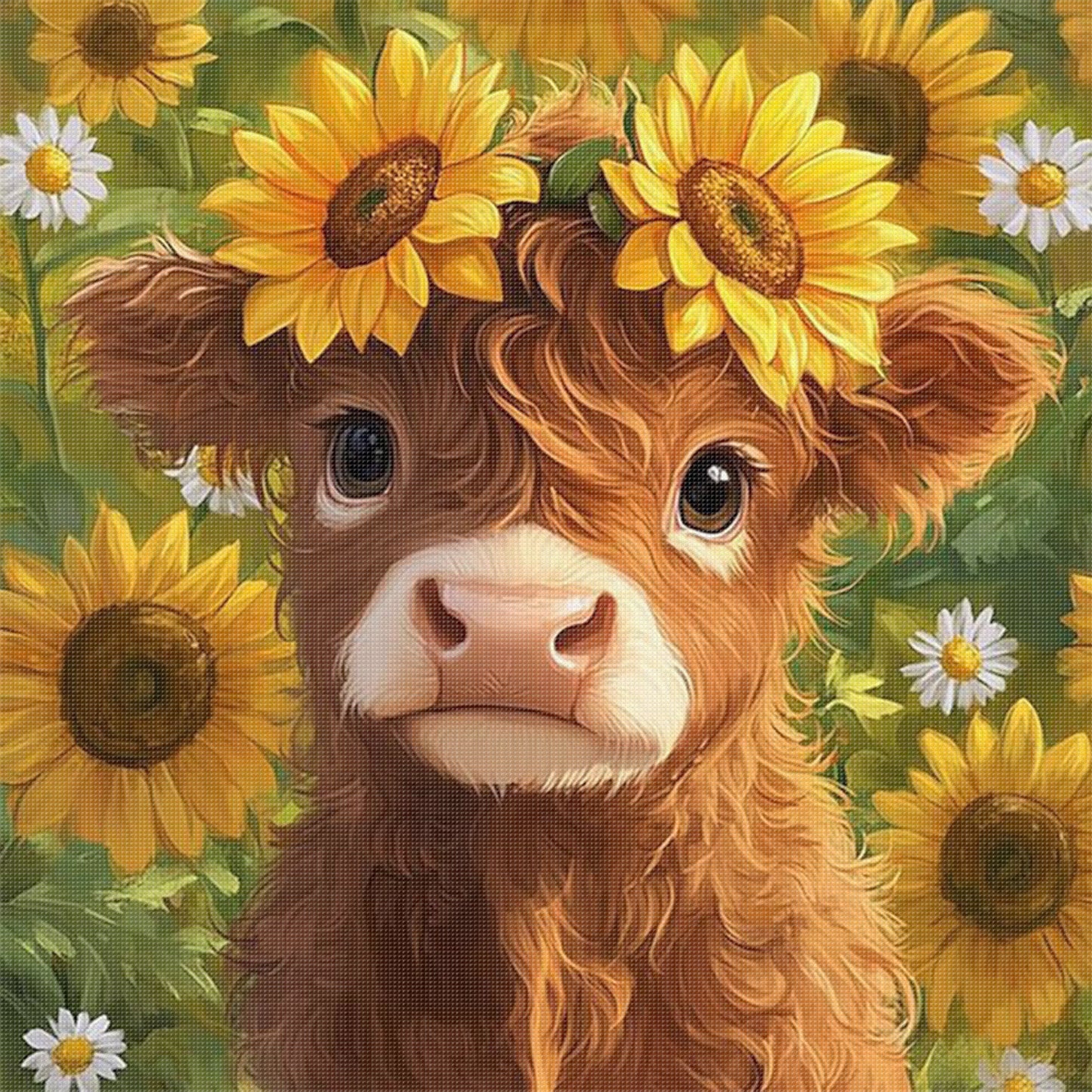 Sunflower Yak - Full 11CT Stamped Cross Stitch 40x40CM - Huacan