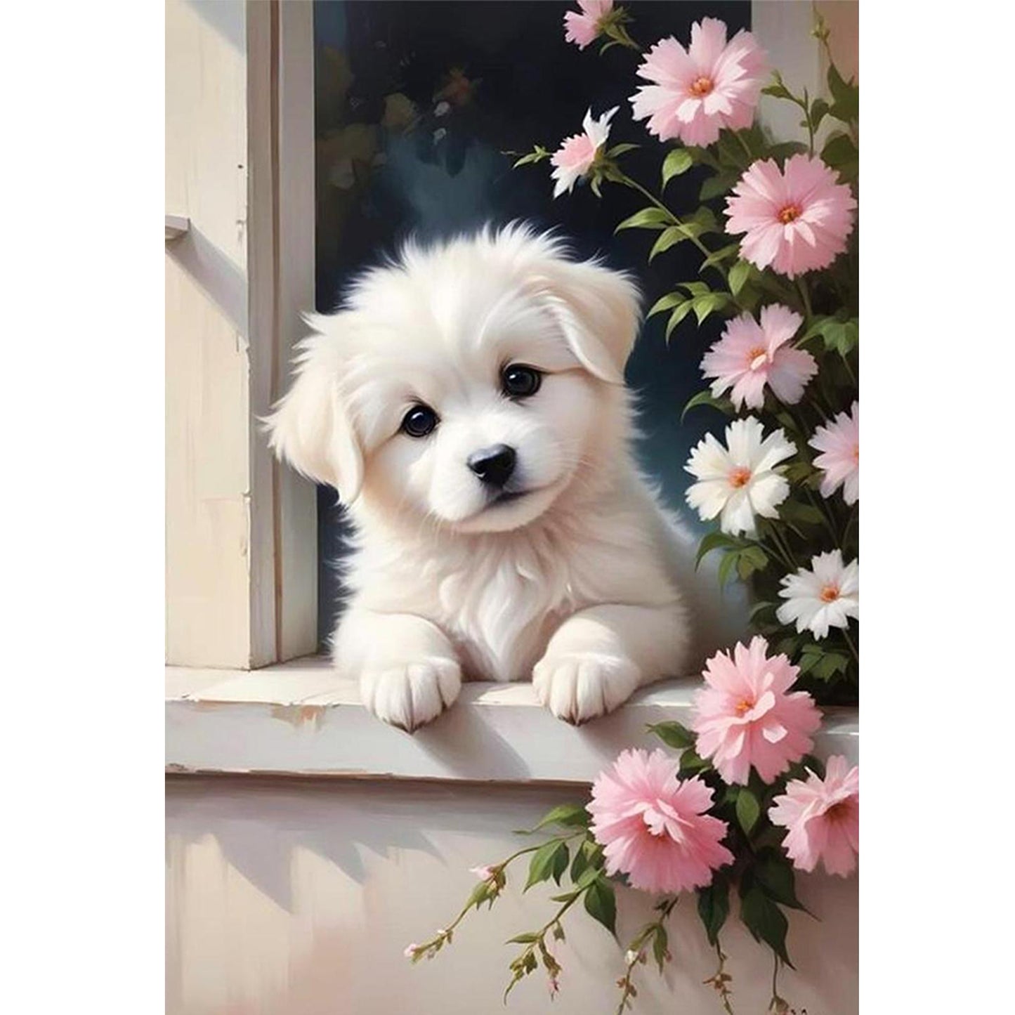 Flower Dog - Full 11CT Stamped Cross Stitch 40x60CM - Huacan