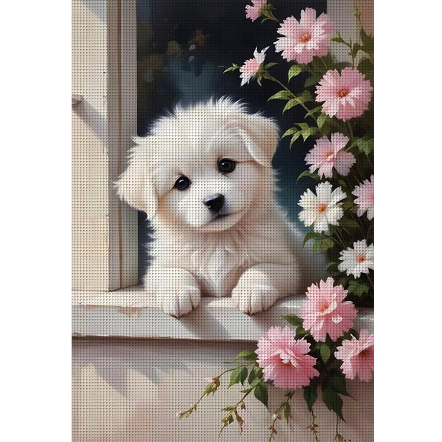 Flower Dog - Full 11CT Stamped Cross Stitch 40x60CM - Huacan