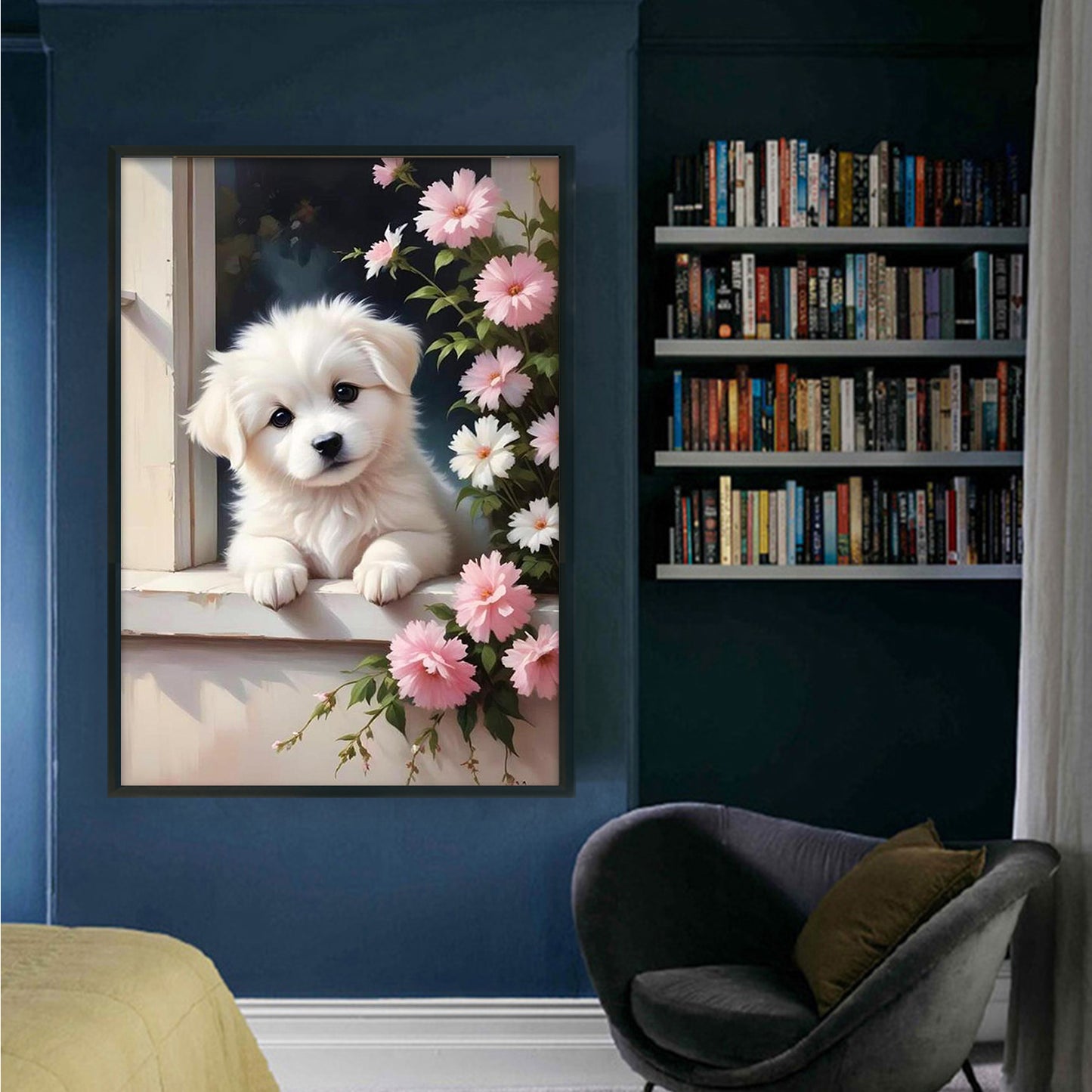 Flower Dog - Full 11CT Stamped Cross Stitch 40x60CM - Huacan