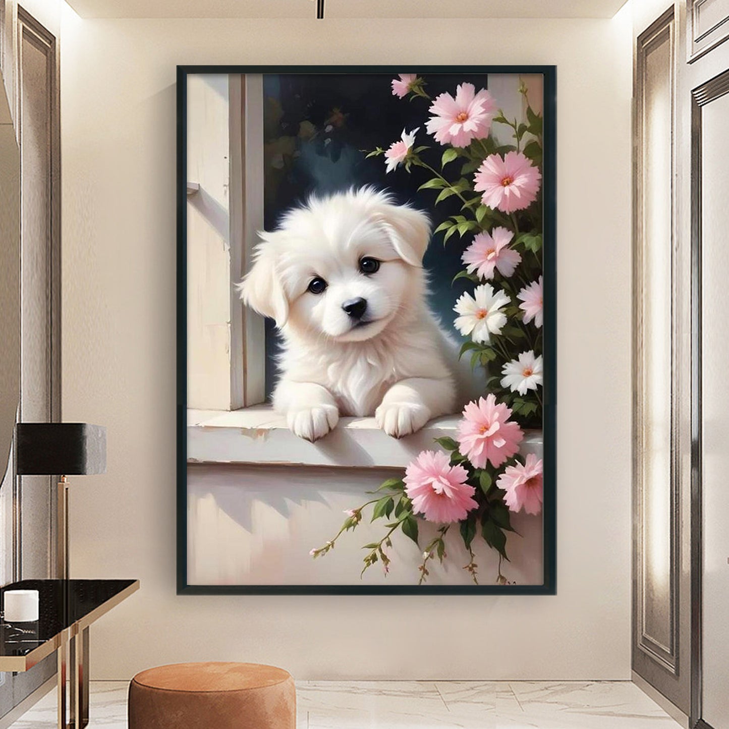 Flower Dog - Full 11CT Stamped Cross Stitch 40x60CM - Huacan