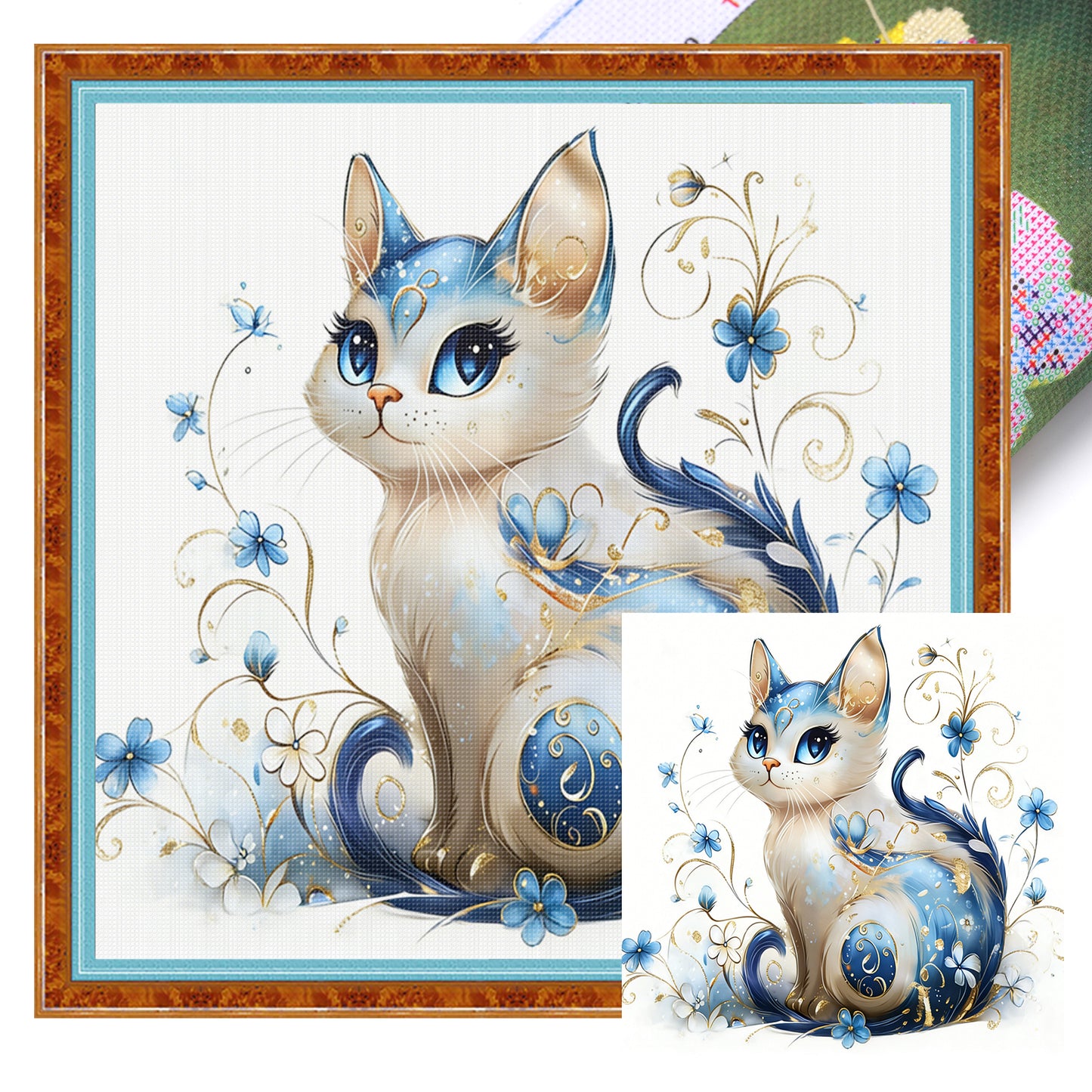 Cat - Full 11CT Stamped Cross Stitch 40x40CM - Huacan