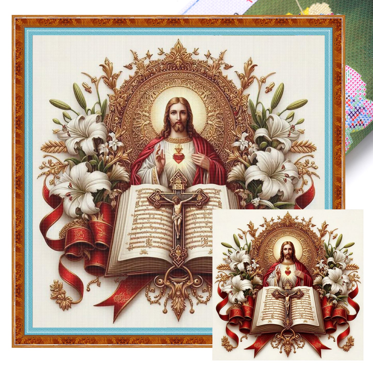 Jesus And Bible - Full 11CT Stamped Cross Stitch 45x45CM - Huacan