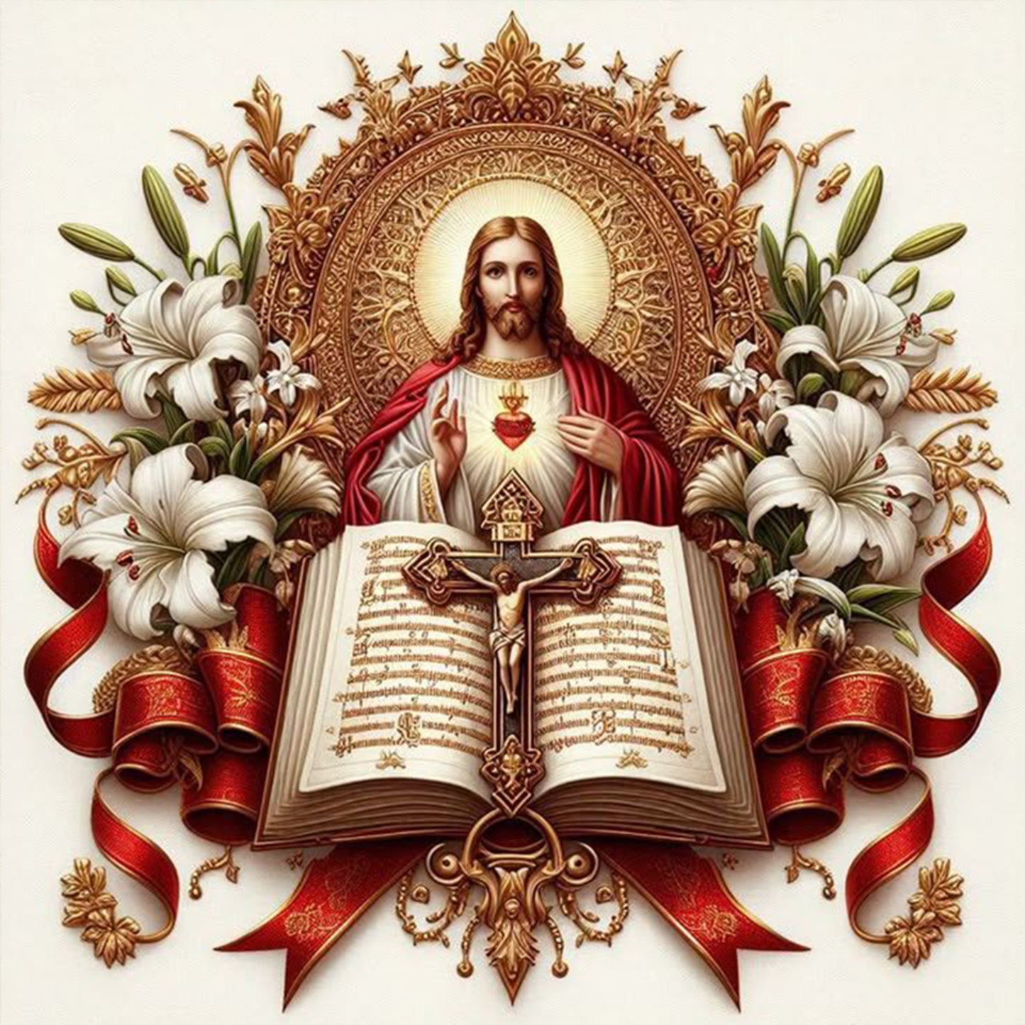 Jesus And Bible - Full 11CT Stamped Cross Stitch 45x45CM - Huacan