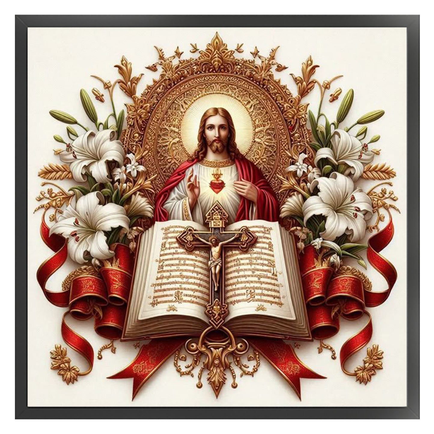 Jesus And Bible - Full 11CT Stamped Cross Stitch 45x45CM - Huacan
