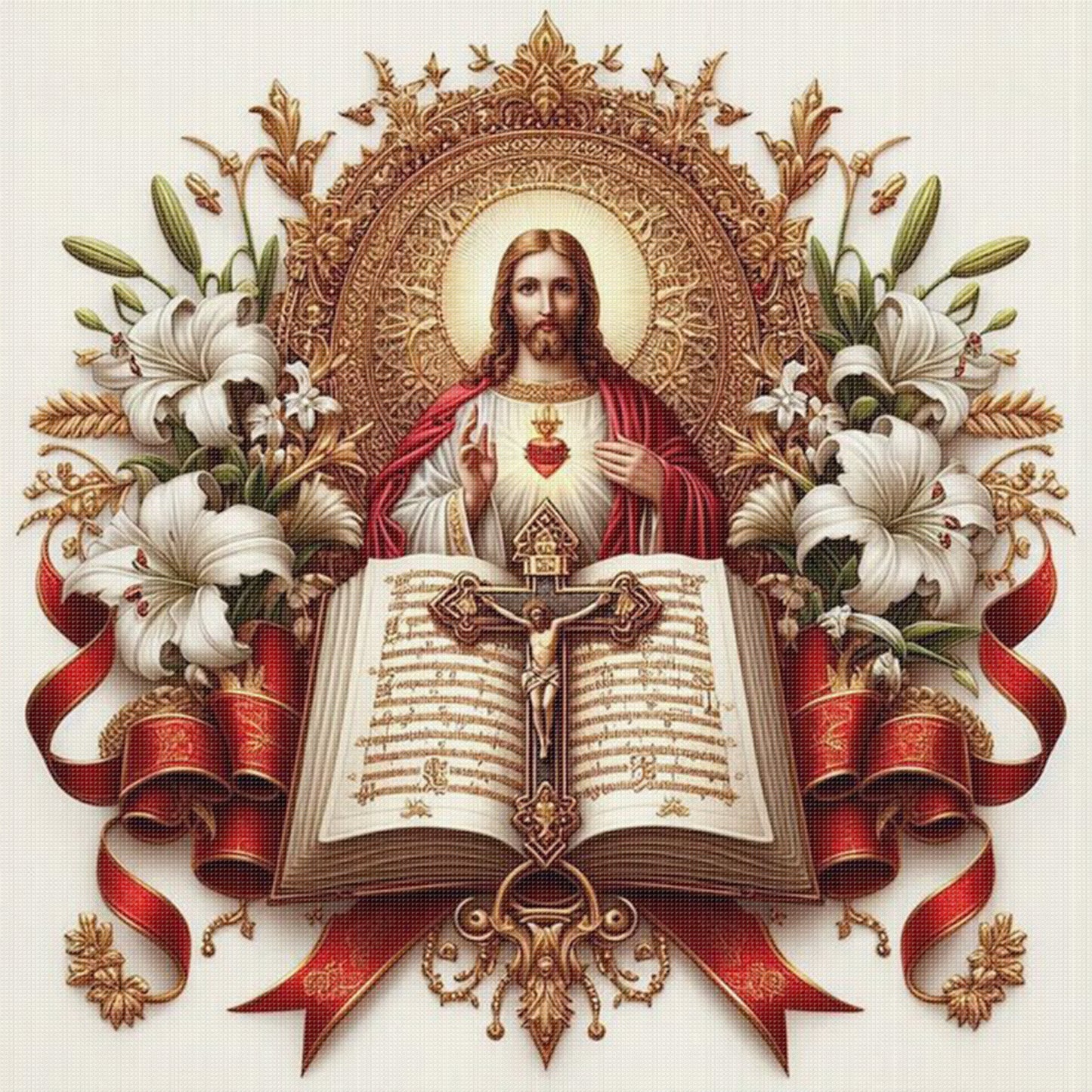 Jesus And Bible - Full 11CT Stamped Cross Stitch 45x45CM - Huacan