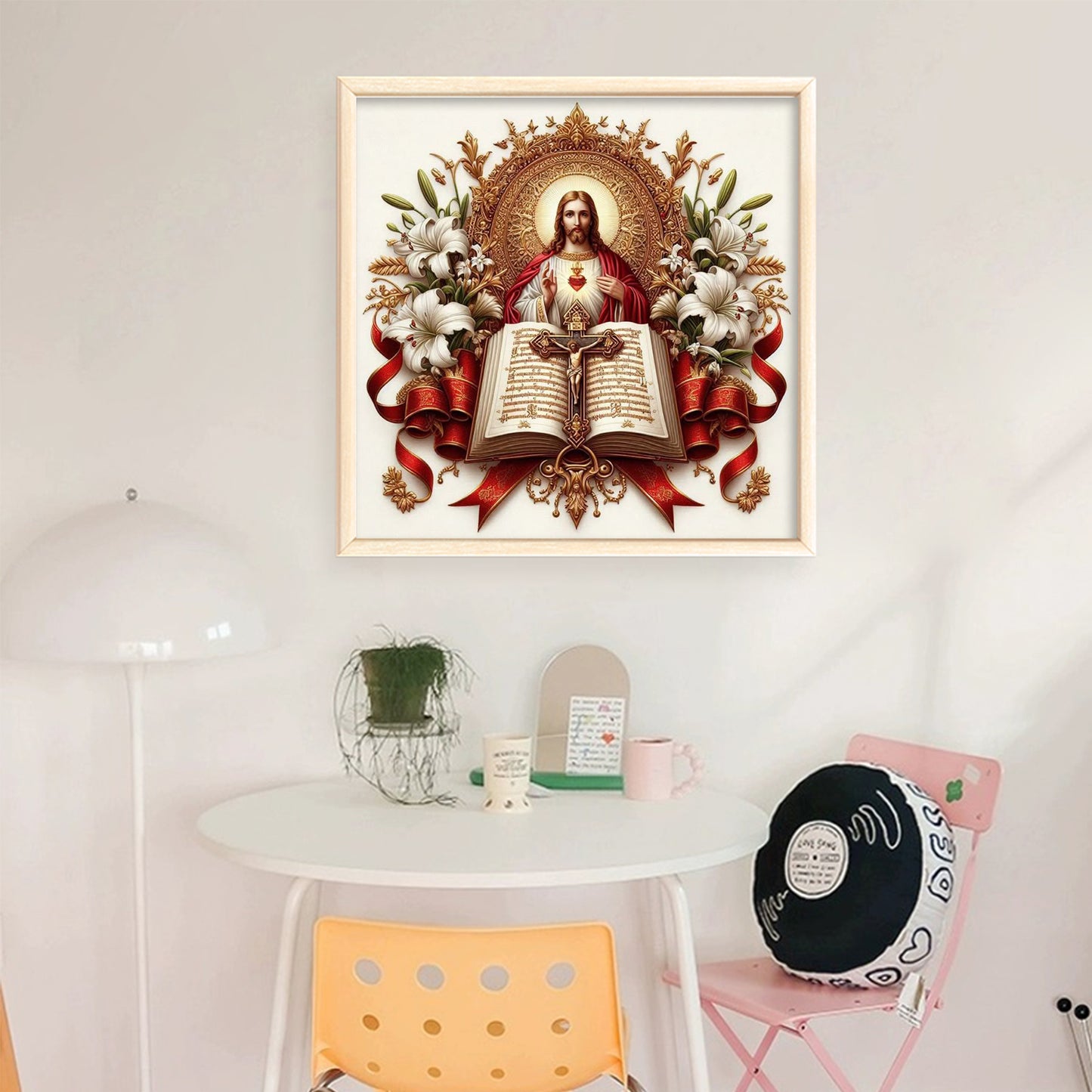 Jesus And Bible - Full 11CT Stamped Cross Stitch 45x45CM - Huacan