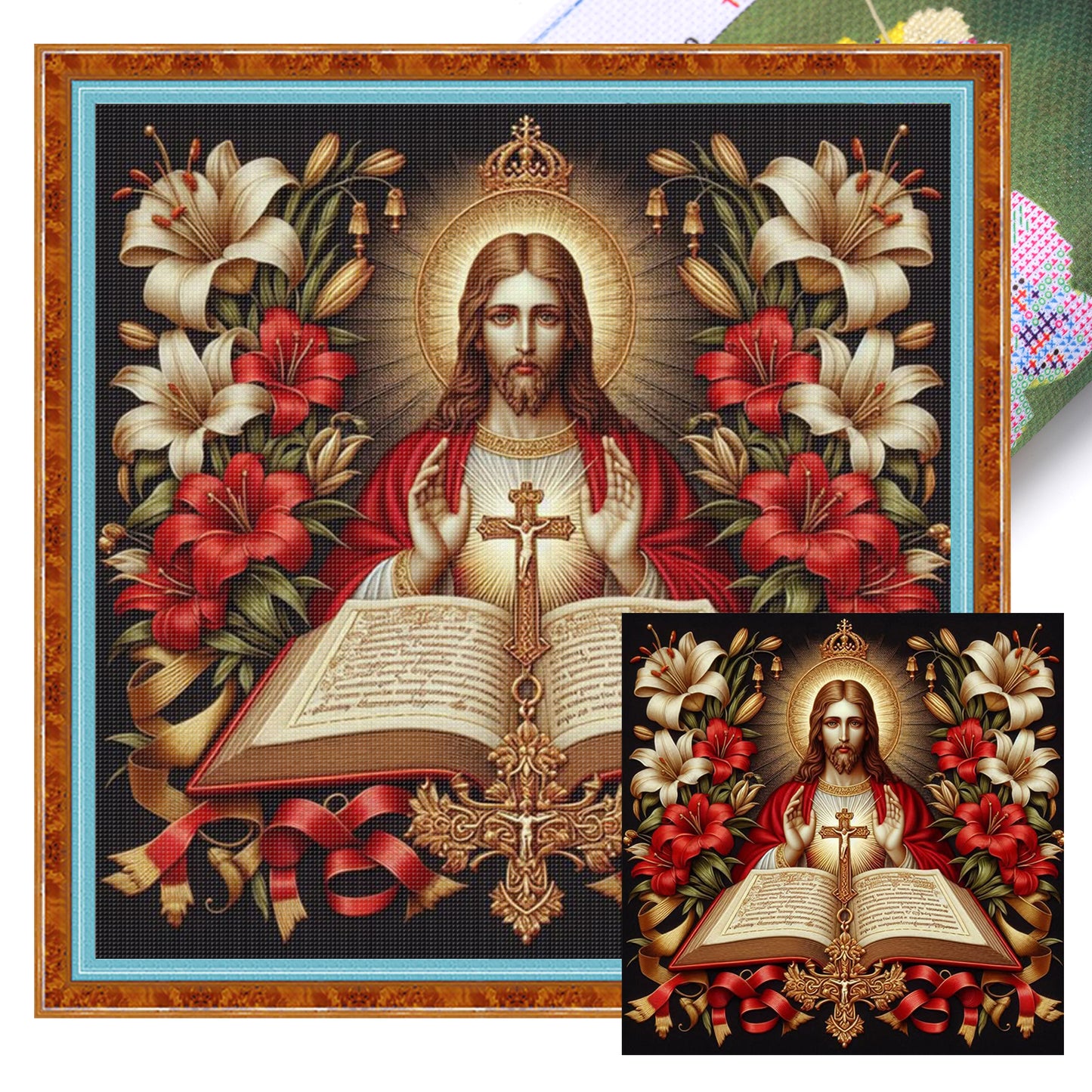 Jesus And Bible - Full 11CT Stamped Cross Stitch 45x45CM - Huacan