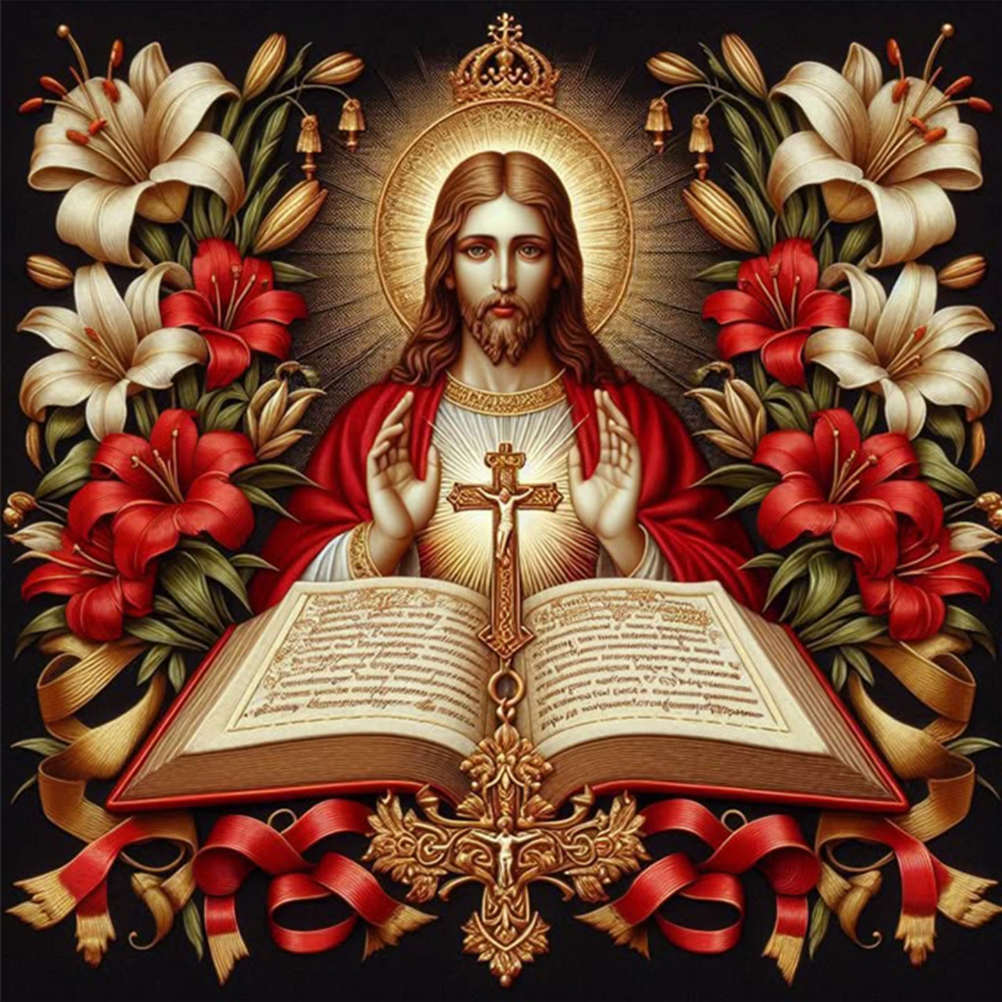Jesus And Bible - Full 11CT Stamped Cross Stitch 45x45CM - Huacan