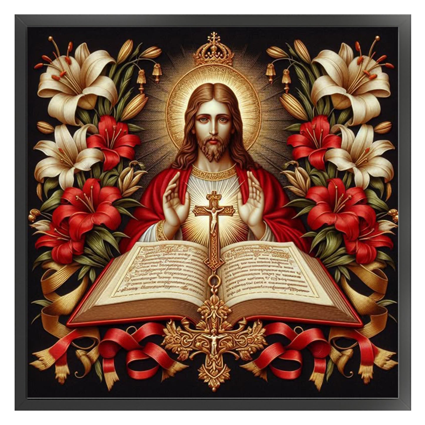 Jesus And Bible - Full 11CT Stamped Cross Stitch 45x45CM - Huacan