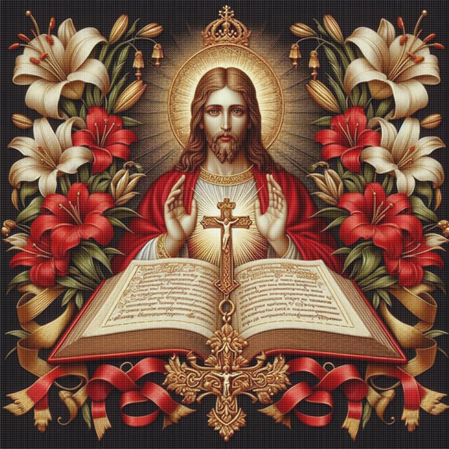Jesus And Bible - Full 11CT Stamped Cross Stitch 45x45CM - Huacan