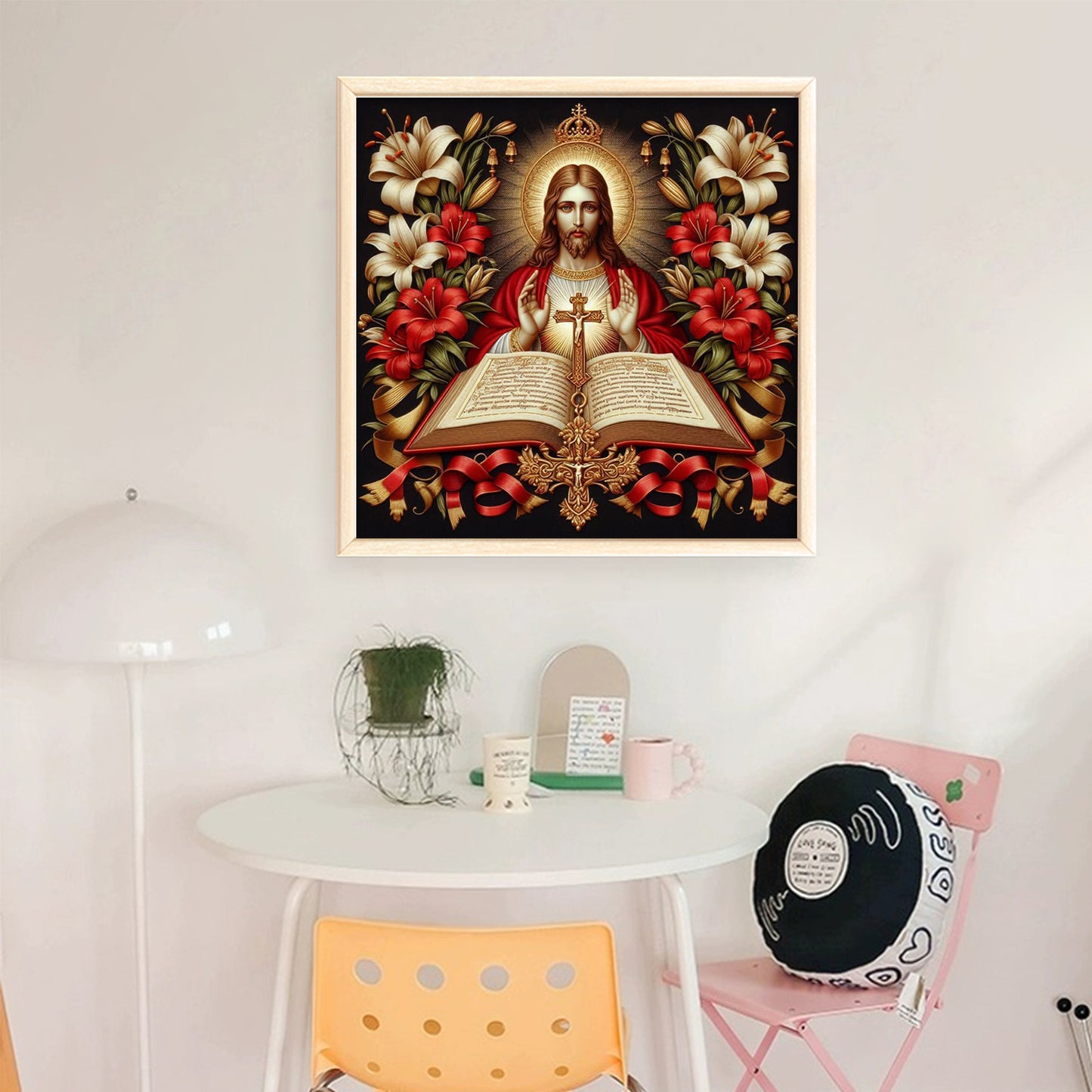 Jesus And Bible - Full 11CT Stamped Cross Stitch 45x45CM - Huacan