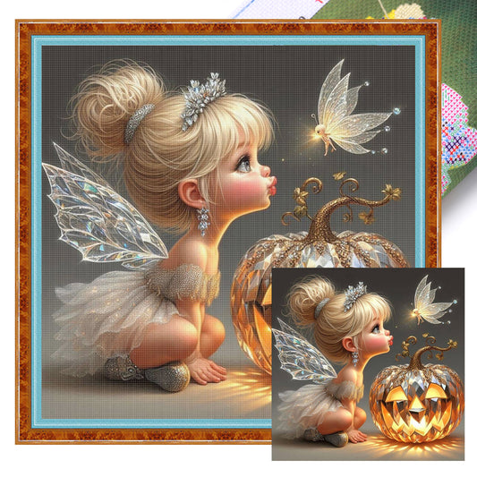 Elf And Pumpkin - Full 11CT Stamped Cross Stitch 40x40CM - Huacan