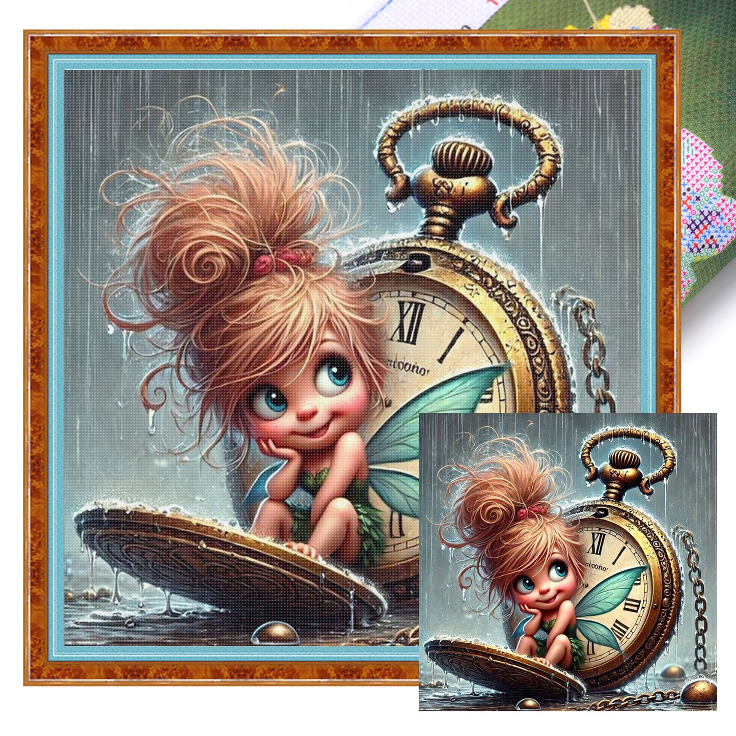 Elf In Clock - Full 11CT Stamped Cross Stitch 40x40CM - Huacan
