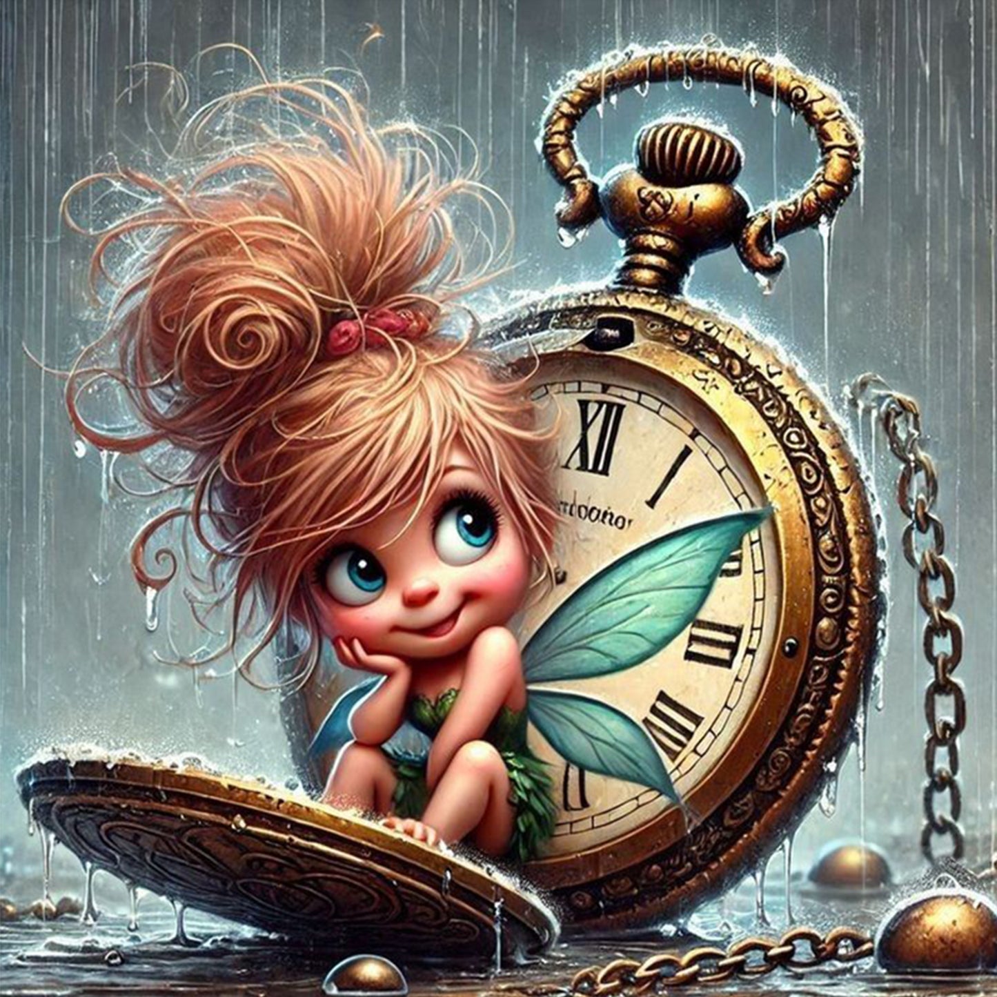 Elf In Clock - Full 11CT Stamped Cross Stitch 40x40CM - Huacan