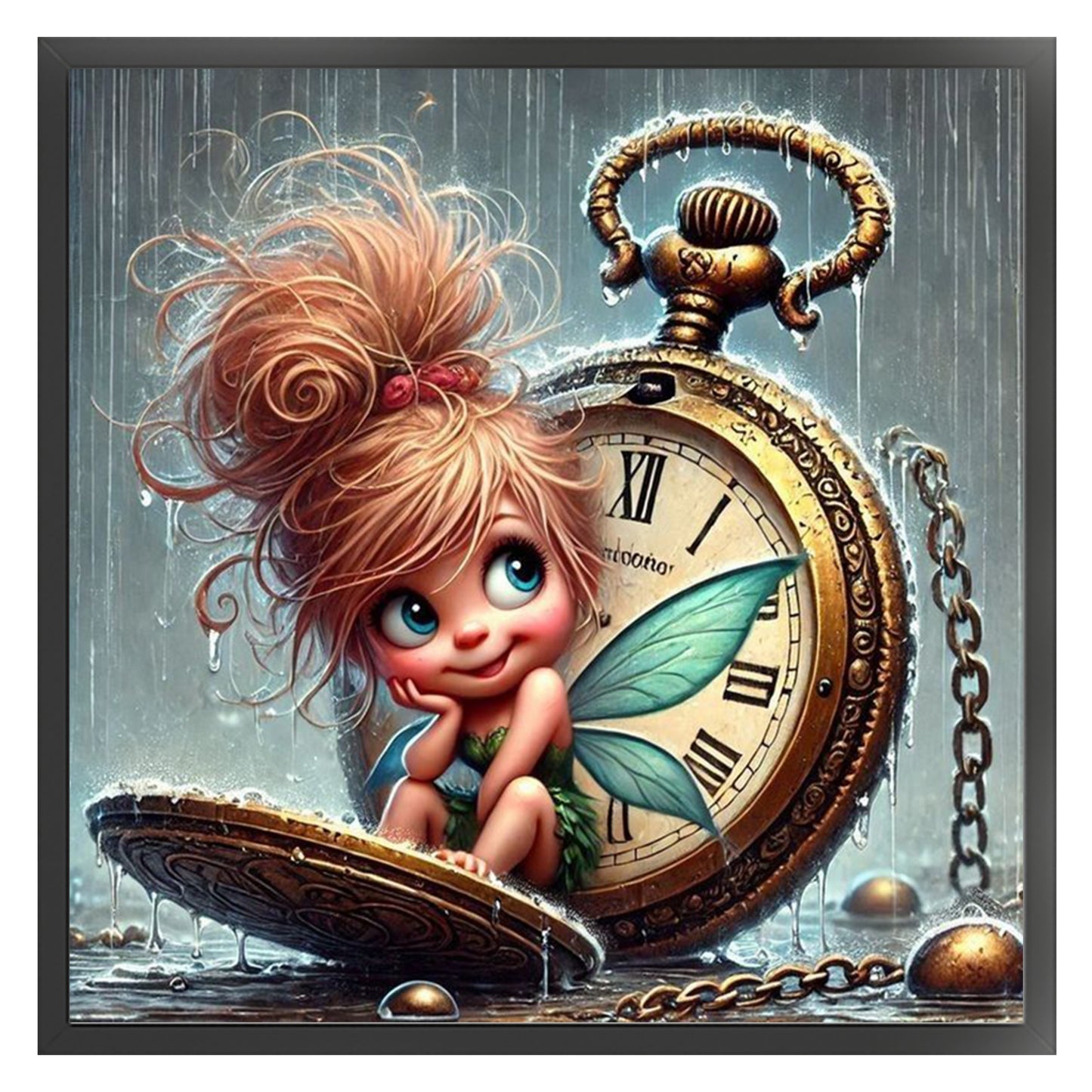 Elf In Clock - Full 11CT Stamped Cross Stitch 40x40CM - Huacan