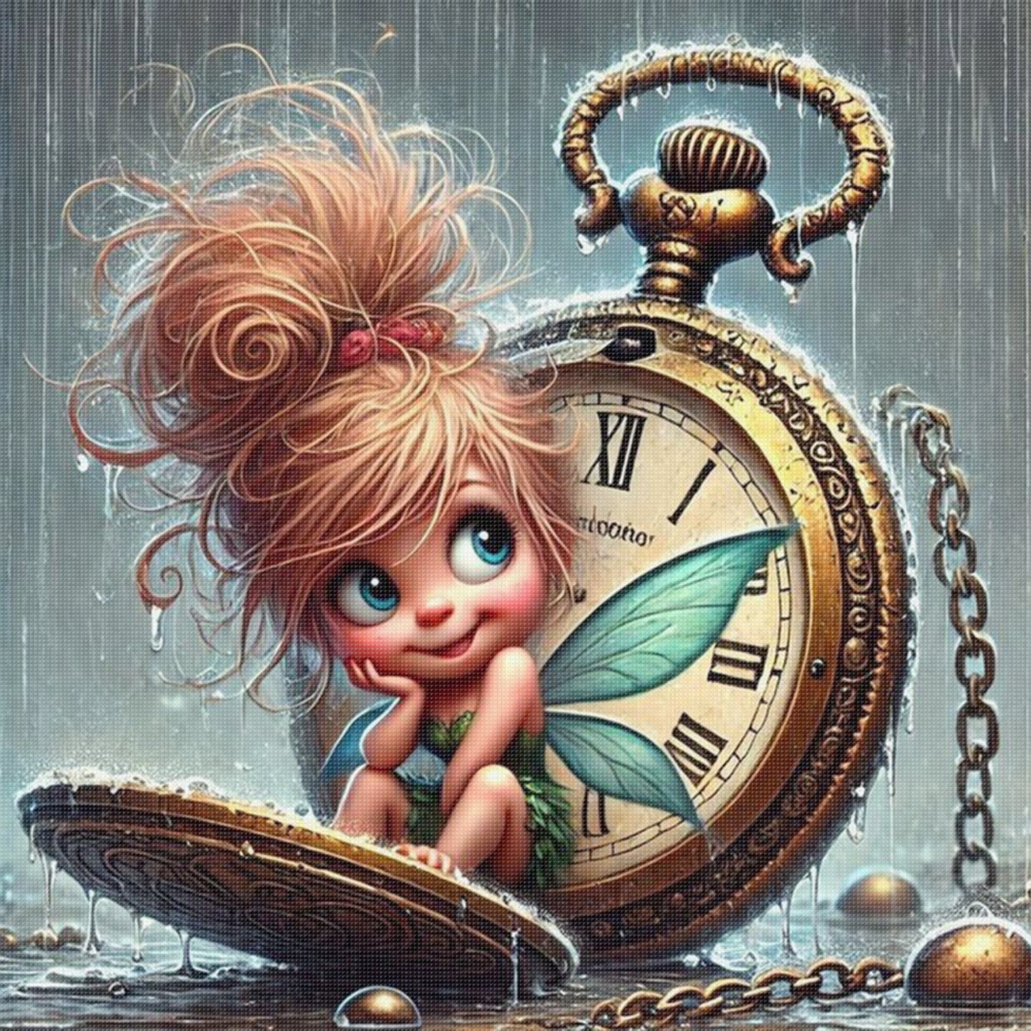 Elf In Clock - Full 11CT Stamped Cross Stitch 40x40CM - Huacan