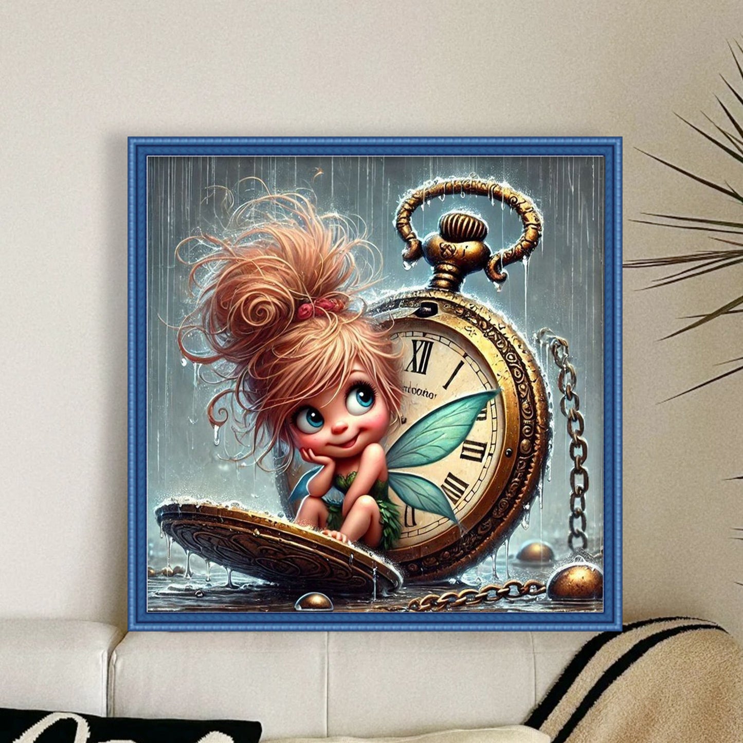 Elf In Clock - Full 11CT Stamped Cross Stitch 40x40CM - Huacan